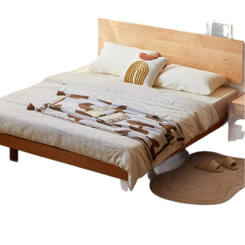 

Nordic cherry wood solid wood bed 1.5 meters flush edge 1.8 meters Japanese small apartment double simple bedroom furniture