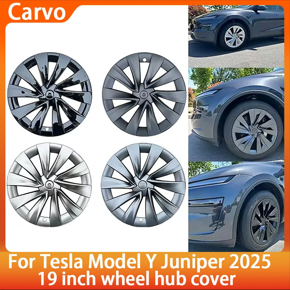 19 بوصة عجلة Hubcap غطاء ل جديد تسلا نموذج Y Juniper 2025 + محور قبعات الأداء غطاء عجلة كامل حافة غطاء اكسسوارات 4 قطعة
