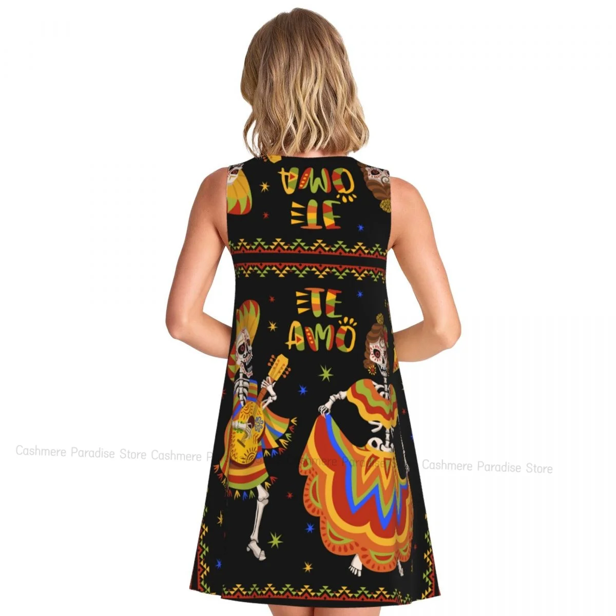 Robes d'été pour femmes, t-shirt de plage, sans manches, squelettes avec Roses, jour des morts, robe débardeur ample décontractée, 2025