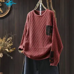 Winter Fall Fashion Women's Sweater Good Quality Cotton Yarn Loose Casual O-neck Long Sleeve Knitwear Female Elegant Pullovers