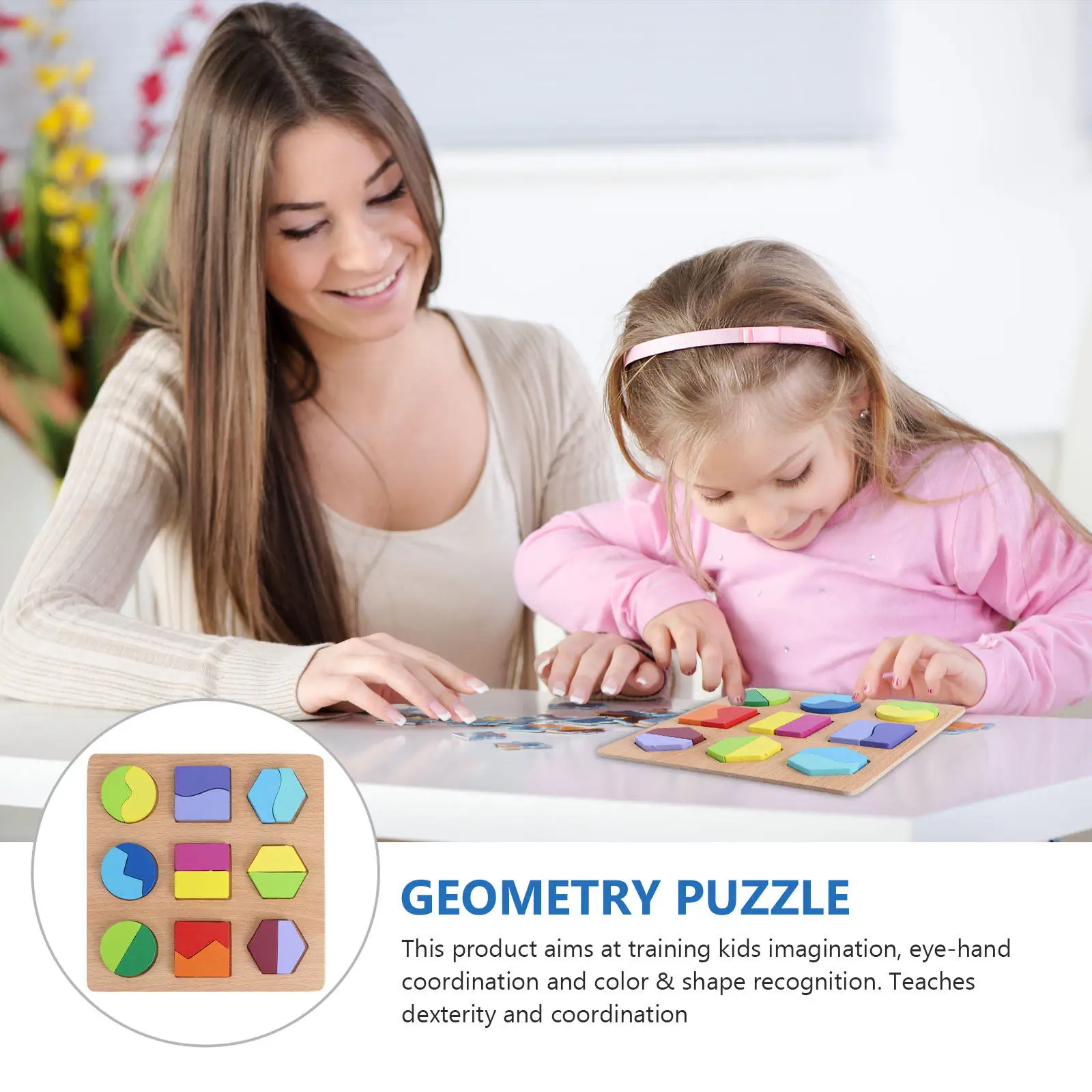 1Set Geometry Shape Puzzle Board Educational Cognitive Matching Game Early Learning Tool for Kids Eye-Hand Coordination Math