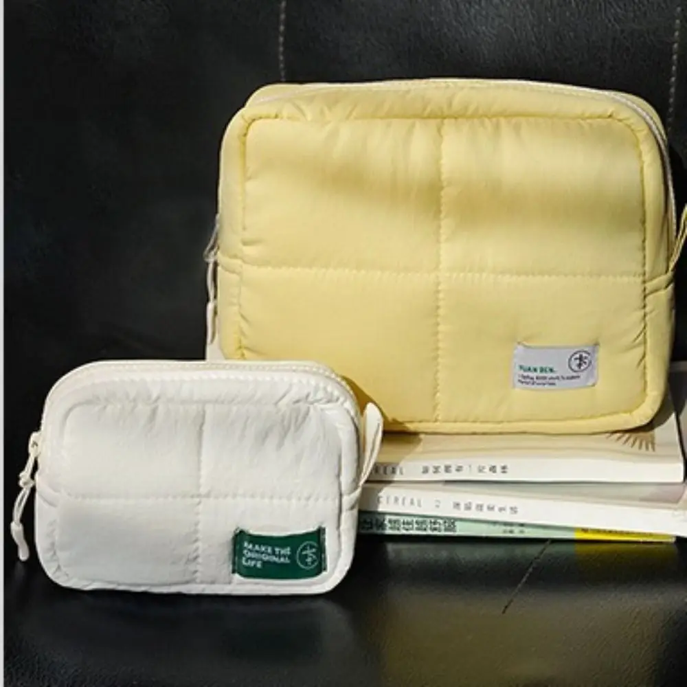 

Aesthetic Quilted Makeup Bag Puffer Solid Color Cosmetic Pouch Soft Large Capacity Skincare Storage Bag Travel