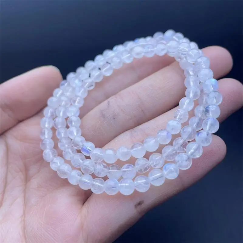 5.3MM Natural Blue Moon Stone Triple Circle Bracelet Colorful Gemstone Bead Strings Fashion Beautifully Jewelry 1PCS