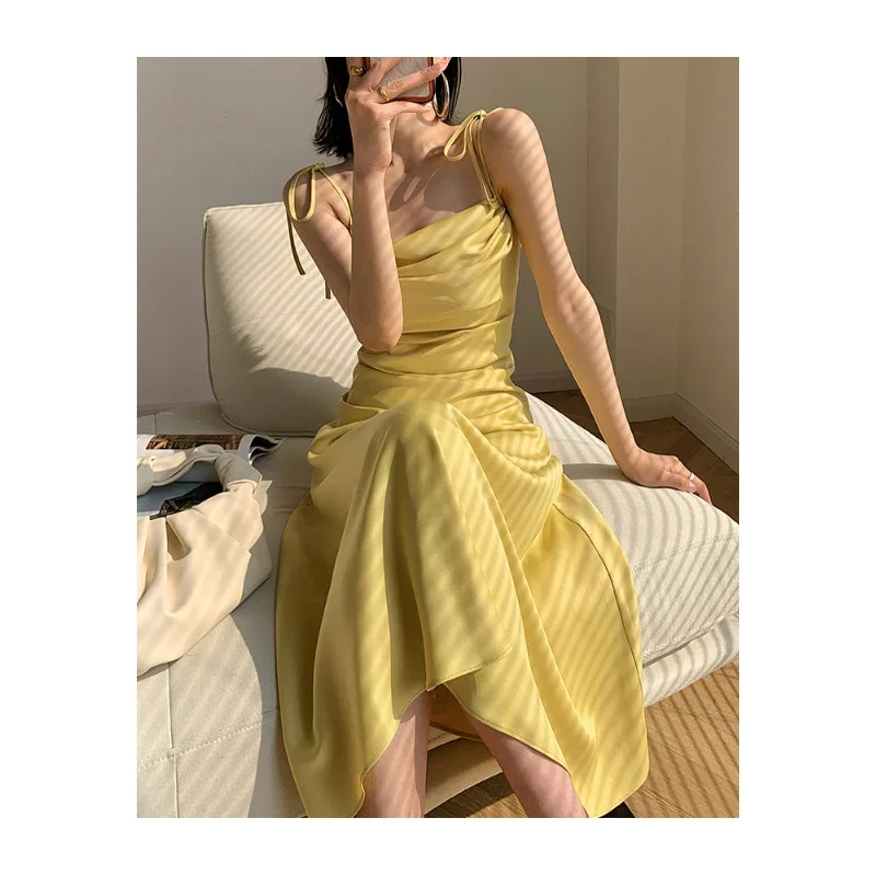 2024 Summer New Halter Dress Women's Sexy Dress Temperament Sleeveless Satin Backless Skirt Y2k Dress for Women Streetwear