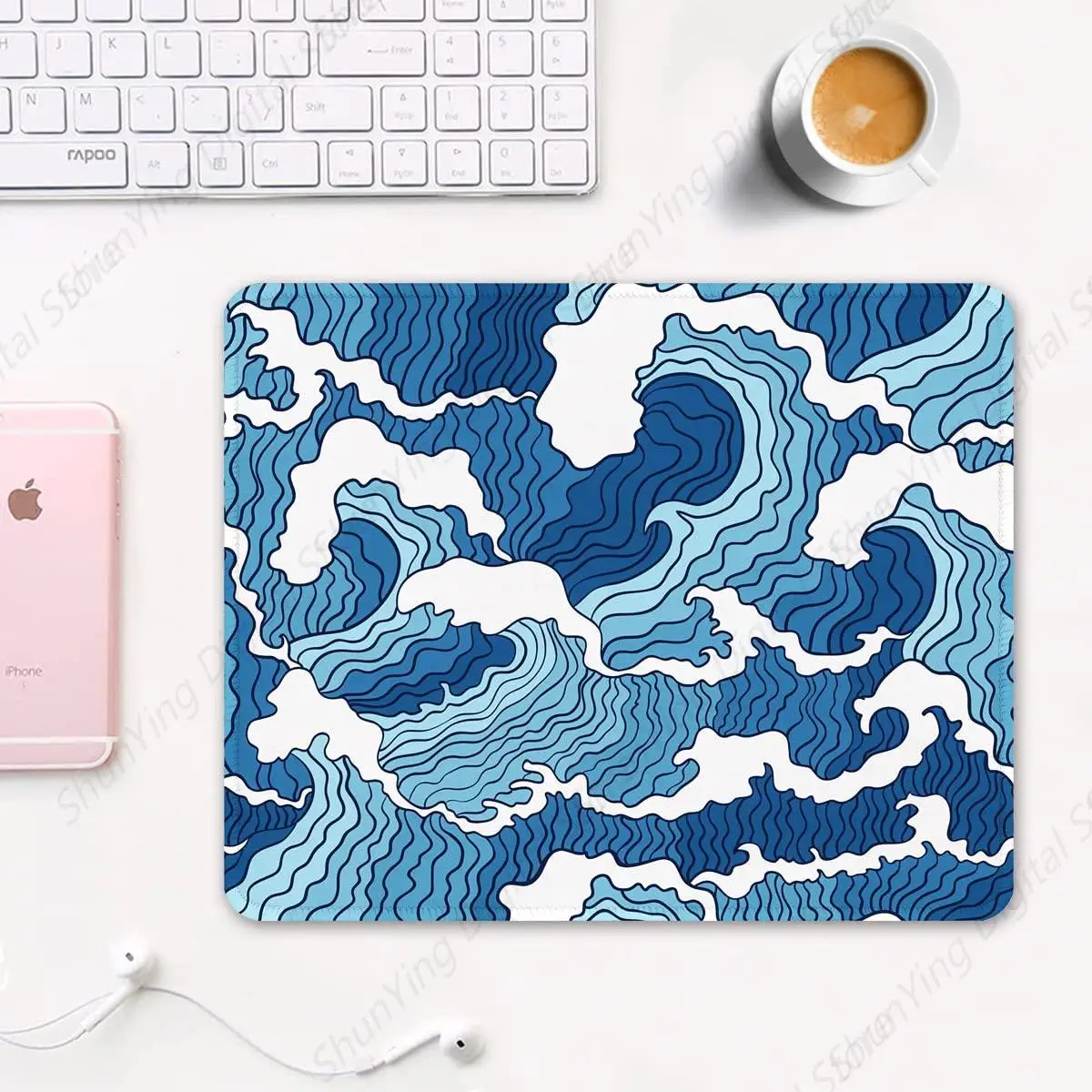 Mouse Pad Made Of Japanese Art Wave Anti Slip Rubber Durable And Suitable For Gaming Work Office And Laptop Computers 25*30cm