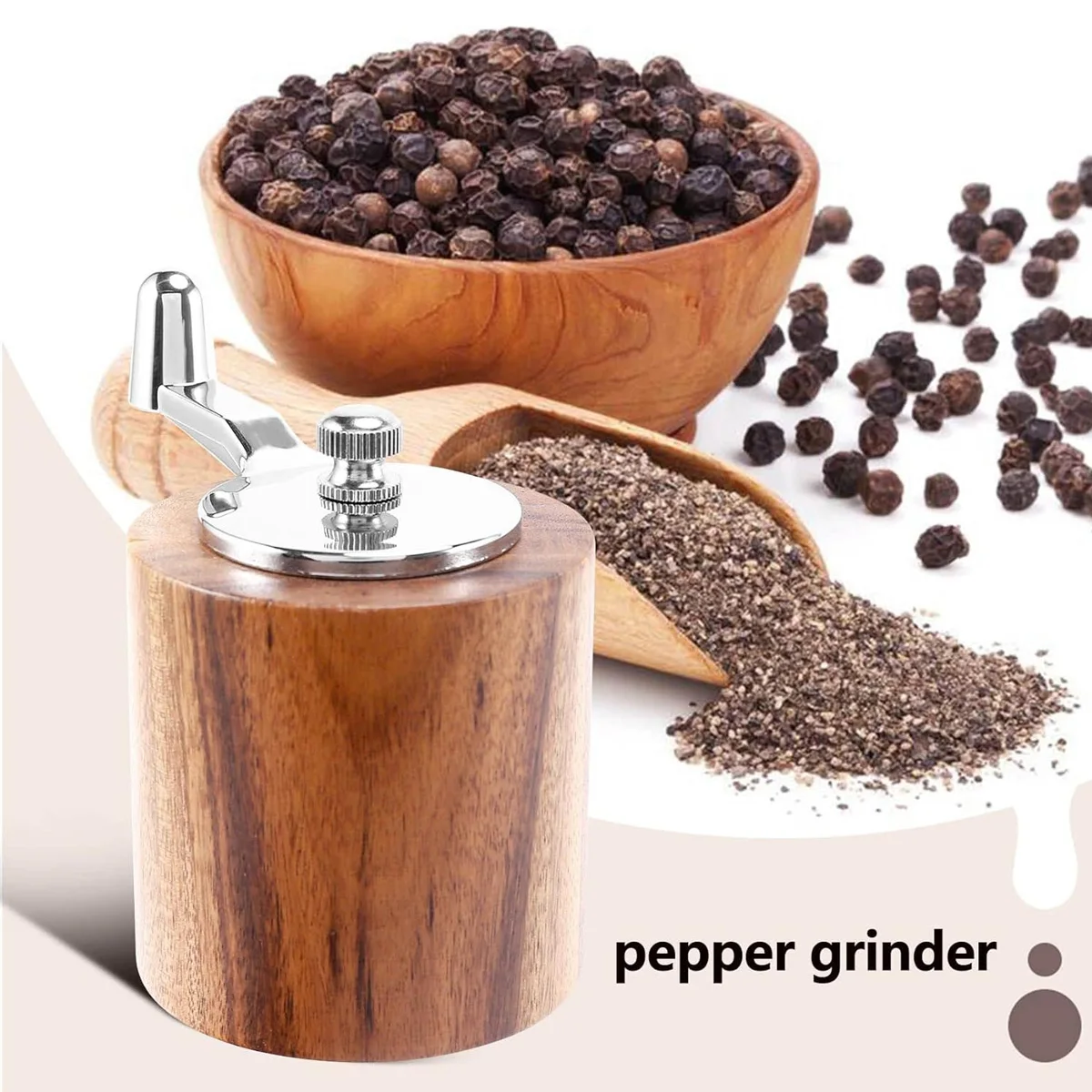 E5 Pepper Grinder, Classical Hand Shake Wood Pepper Mills for Kitchen, Adjustable Coarseness,Great for Pepper, Sea Salt, Sesame