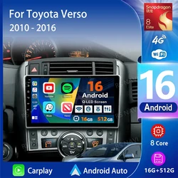 Android 16 Car radio Navigation Multimedia Player For Toyota Verso 2010 2011 2012 2013 2014 2015 2016 Carplay Auto Stereo video