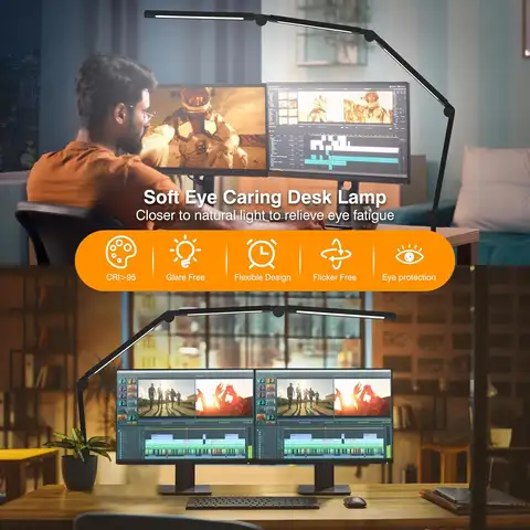 LED-skrivbordslampa med klämma och flexibel arm - 3 ljuskällor, 4 färglägen och 5 ljusstyrkenivåer, ögonvänlig bordslampa för hemmet 10 best sales skrivbordslampa - №8
