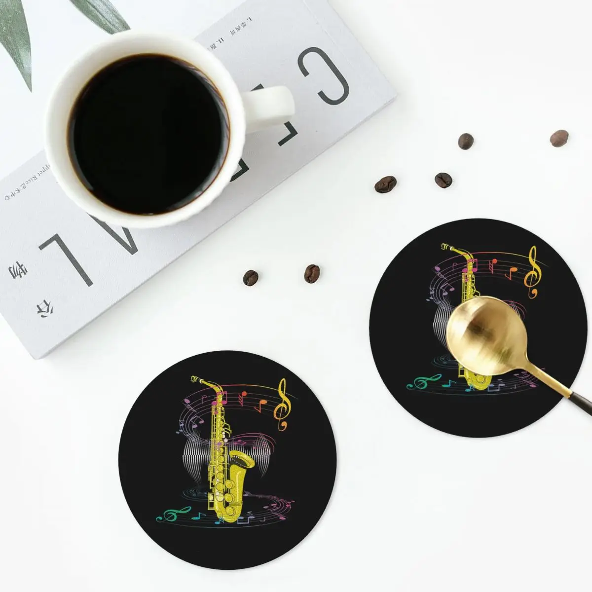 Saxophone Player - Music Art Girls Y2k Graphic Coasters PVC Leather Placemats Insulation Coffee Mats for Dining Pads Set of 6