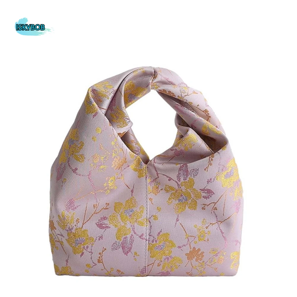

Fashion Embroidered Chinese Style Handbag with Magnetic Buckle Polyester Pea Purses Zipper Luxury Cheongsam Wrist Bag Work