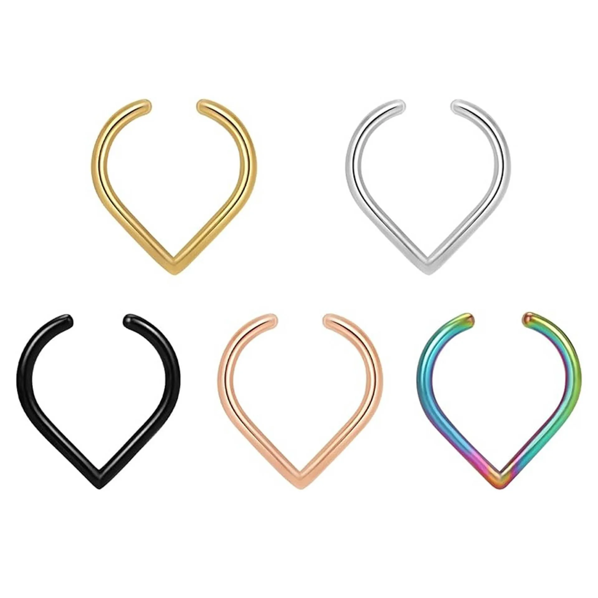 5Pcs Stainless Steel Fake Nose Ring Cuff Set Adjustable Clip-on Ear Cartilage Hoop Non-Piercing Body Jewelry view 5