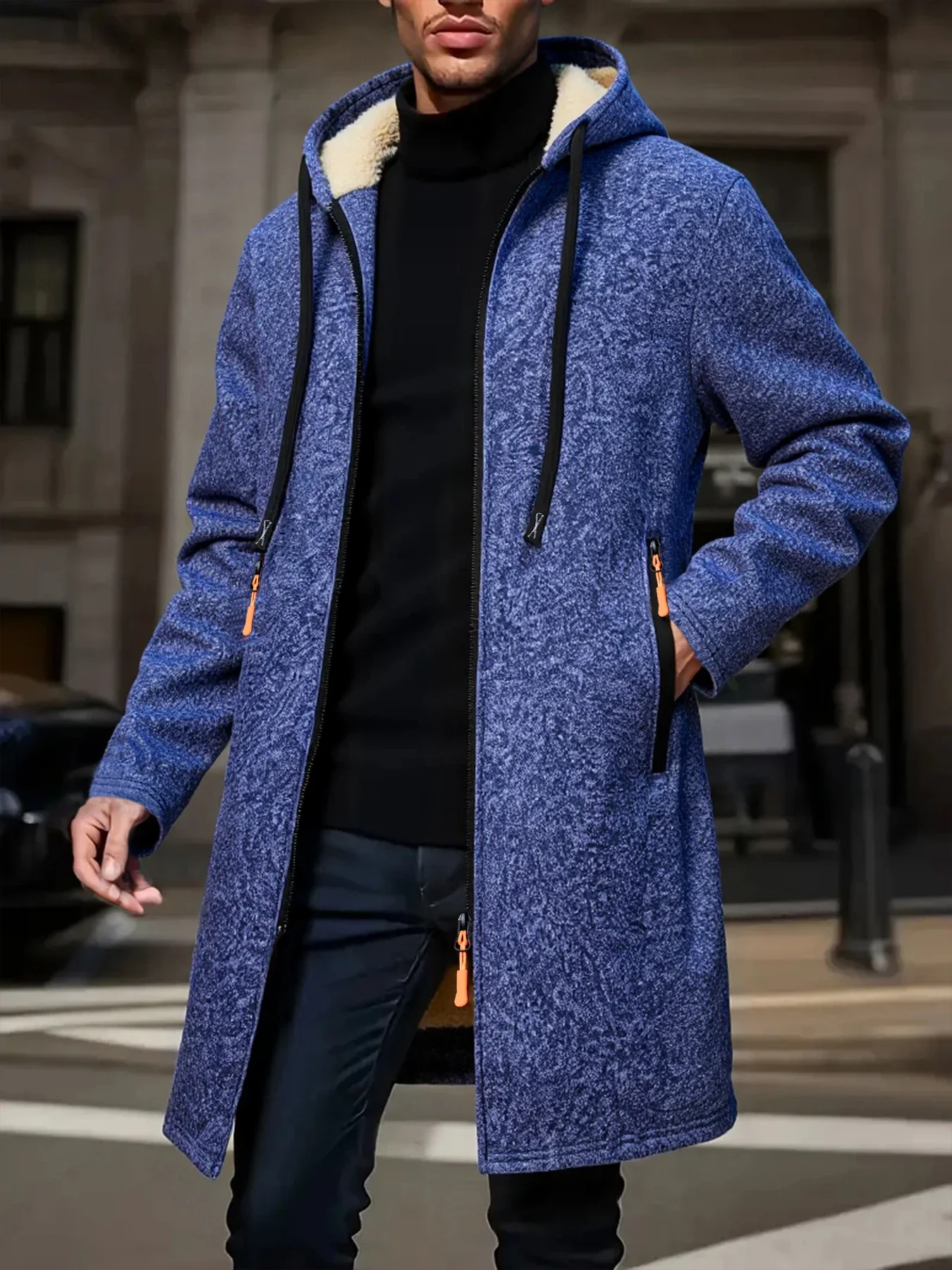 الشتاء الرجال سميكة هوديس سترة في الهواء الطلق الدافئة سستة طويلة الأكمام بلوزات سترة الشارع الشهير بلون القمم معطف #4