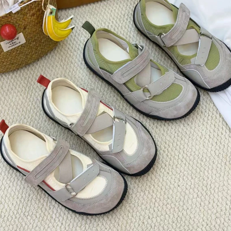 2026 Spring and Autumn Women's Color Blocking Round Toe Comfortable Velcro Single Shoes Women Fashionable Casual Low Top Shoes