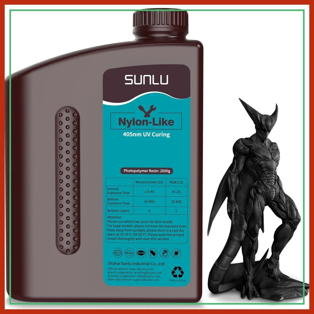 

Nylon Like 3D Printer Resin, Strong Tough UV Curing Resin for LCD DLP SLA 3D Printers, 395-405nm, High Precision, Low Shrinkage, 2000g Black