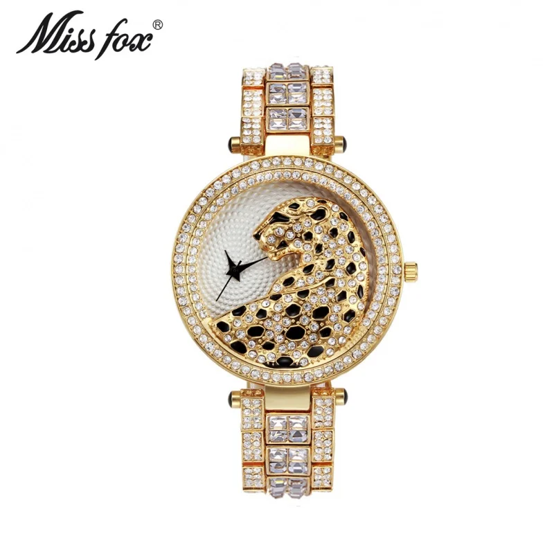 Official brand of free shippingHot Sale Quartz Watch Alloy round Waterproof European Fashion Leopard Full DiamondExquisite women