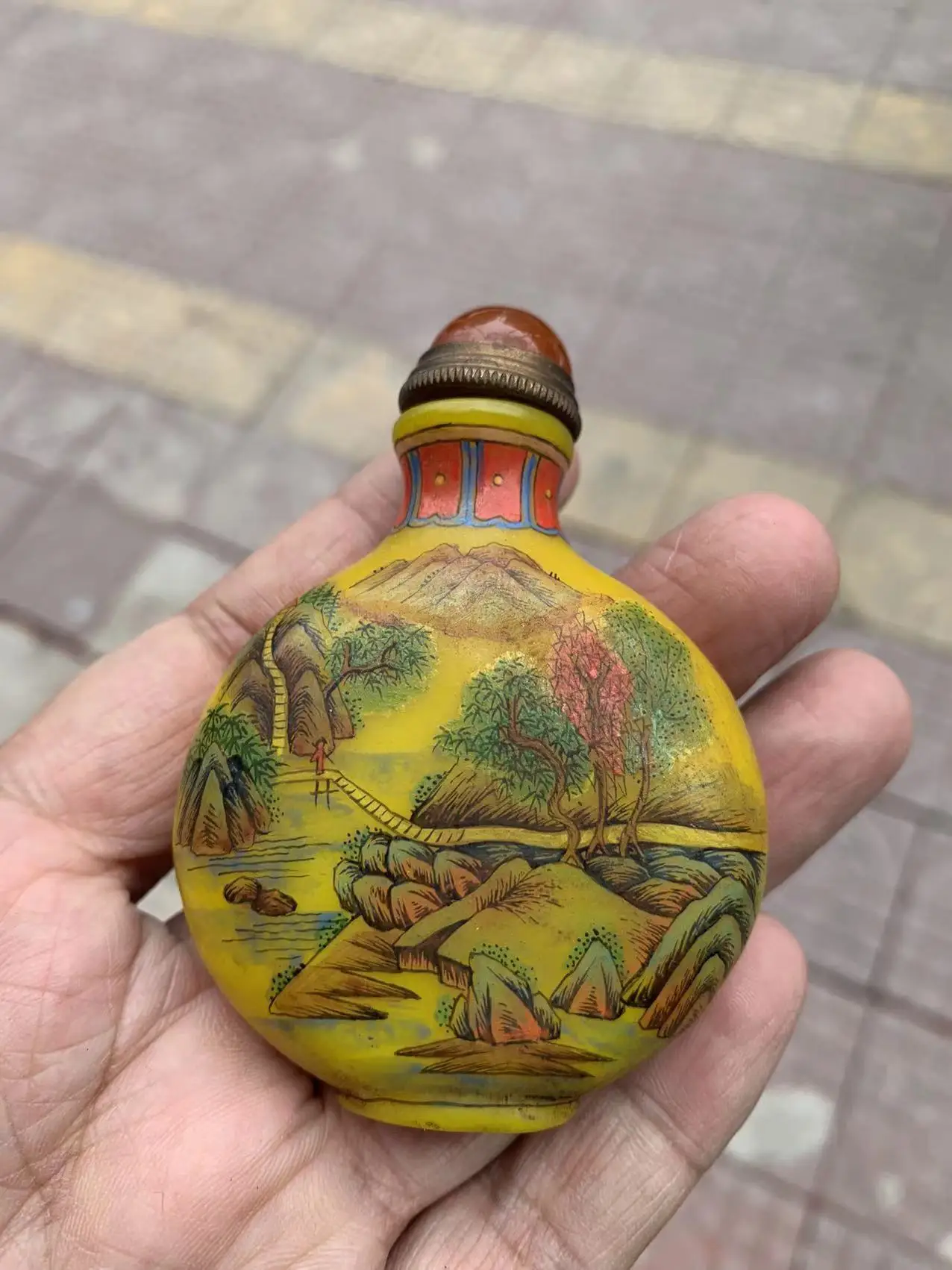 Rare Qing Dynasty  CHINESE Old colour glass  PAINTING SNUFF BOTTLE,Landscape,Free shipping