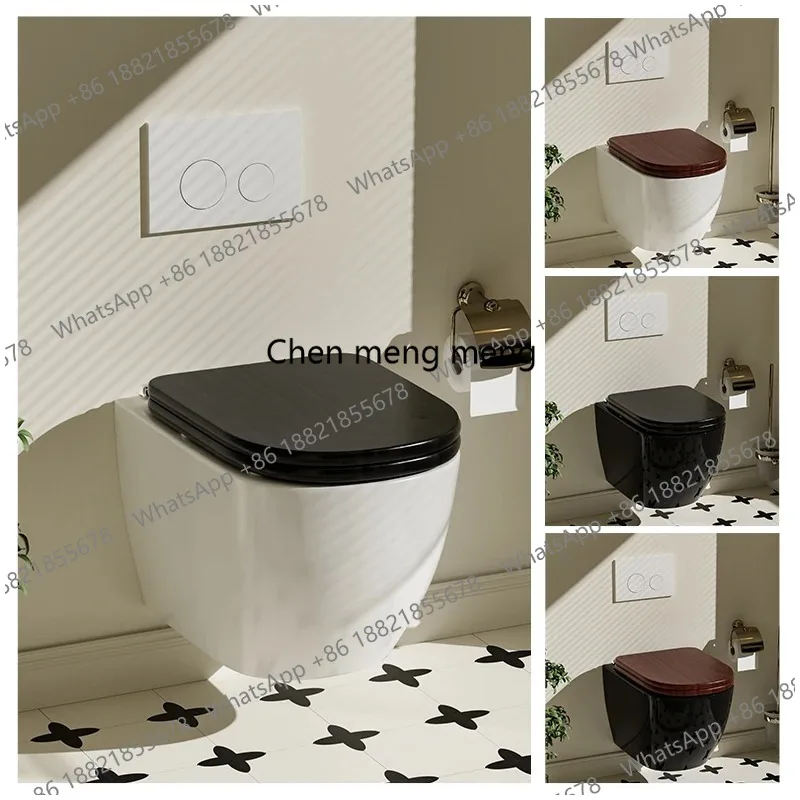 Wall-mounted toilet household wall-mounted hidden water tank wall row embedded hanging solid wood cover toilet