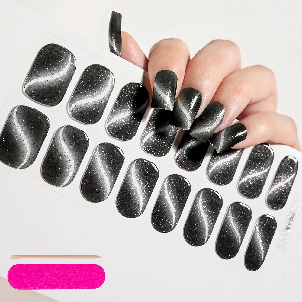 16 Tips Semi-uitgeharde Franse Nail Wraps Gel Sticker Sliver Glitter Langdurige LED Lamp Gel Uitgeharde Slider Nail Extension decals Stri