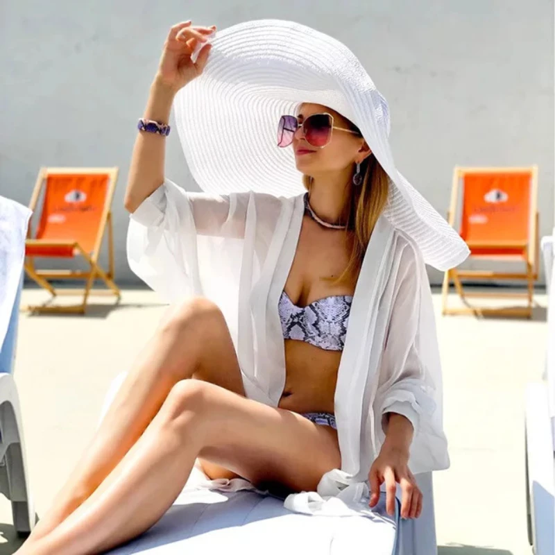 

Oversized Wide Brim Sun Hat Travel Large Uv Protection Beach Straw Hats Crimping Women's Summer Floppy Foldable Chapeaux Solid