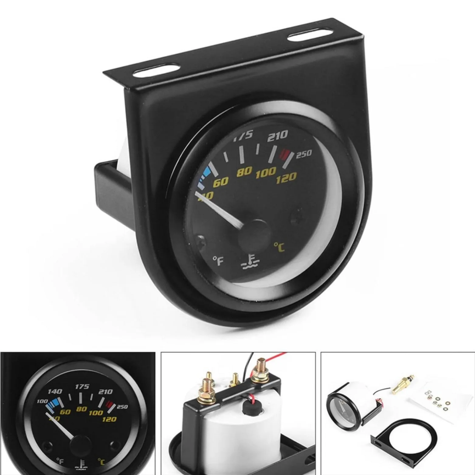 2Inch 52mm Universal Car Dual Analog Water Temperature Temp Gauge 40-120C/100-250F White LED
