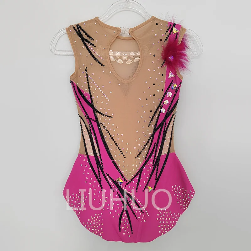 LIUHUO Rhythmic Gymnastics Leotards Artistics Competition Gradient Girls Stage Professional Handcraft Pink Color