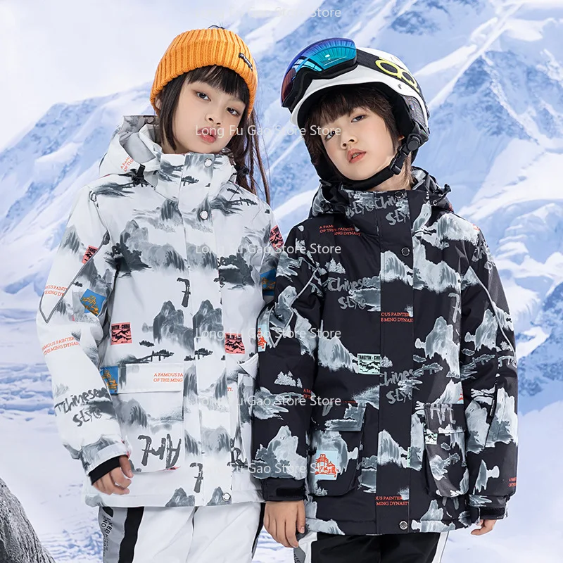 

Children's ski suits for boys girls in winter outdoor windproof splashing water-proof and warm thickened snowboard skis models