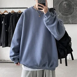 Bluzy Harajuku mężczyźni kobiety moda jesień Solid Color O Neck sweter oversize koreański Hip-Hop z długim rękawem podstawowe ubrania Top