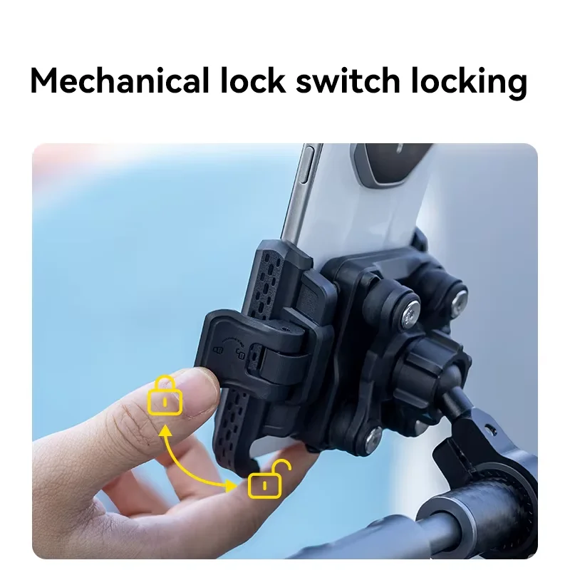 Uchwyt motocyklowy na telefon SMNU N2, amortyzujący, bezprzewodowe ładowanie, regulacja jedną ręką, antykradzieżowy, kompatybilny z kamerą, stojak do jazdy.