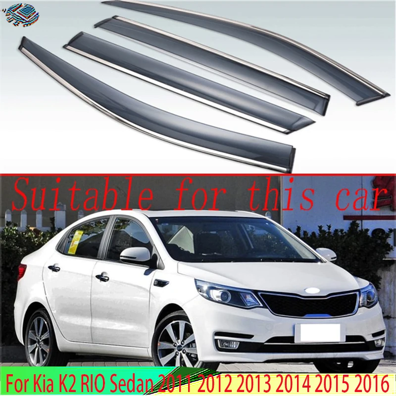 For Kia K2 RIO Sedan 2011 2012 2013 2014 2015 2016 Plastic Exterior Visor Vent Shades Window Sun Rain Guard Deflector 4pcs