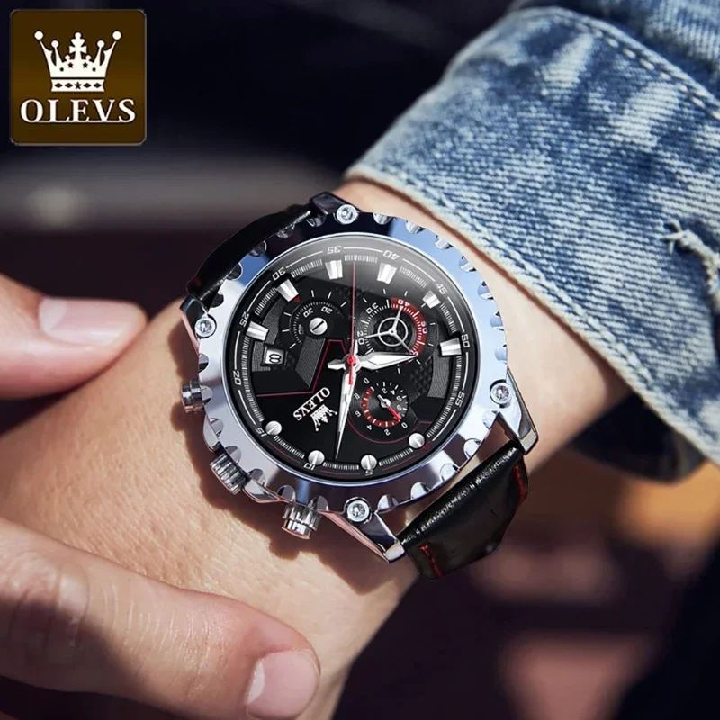 OLEVS Watches for Men Top Brand Quartz Watch Multifunction Chronograph Sport Mens Watch Waterproof Luminous Business Wristwatch