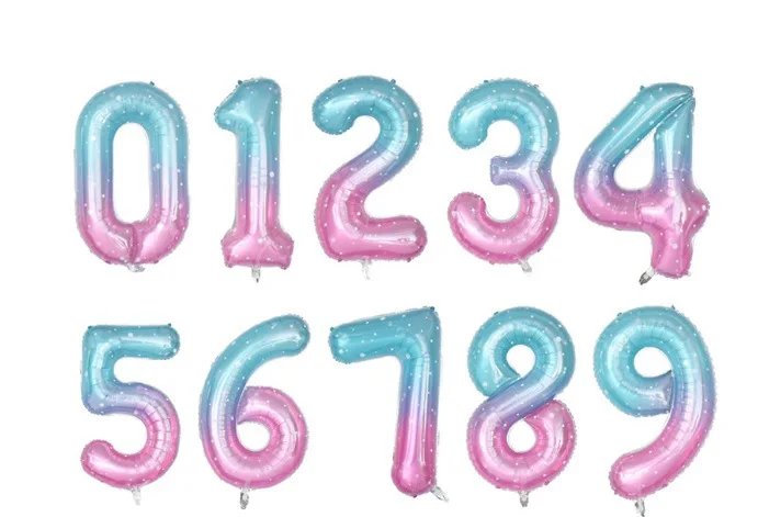 40 Zoll blau rosa Zahl Ballon Folienballon Farbverlauf Regenbogen 4. Geburtstag Hochzeit Babyparty Bachelorette Party Dekor Zubehör – Detail 1