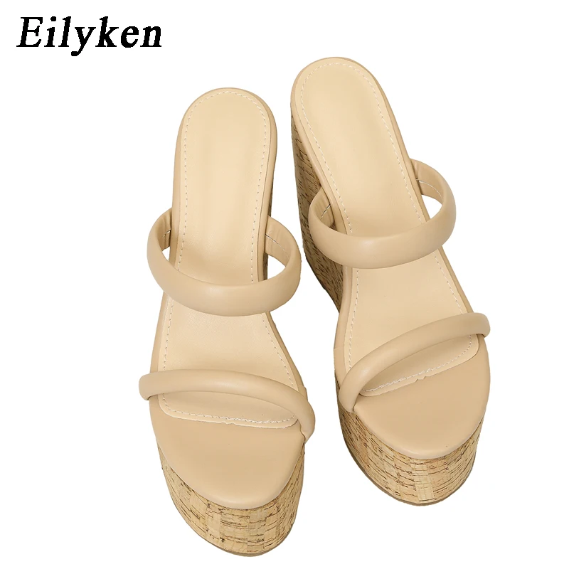 Eilyken Fashion Solid Platform Wedges Women Slippers Summer Open Toe Thick Bottom Female Slides Concise Casual Shoes