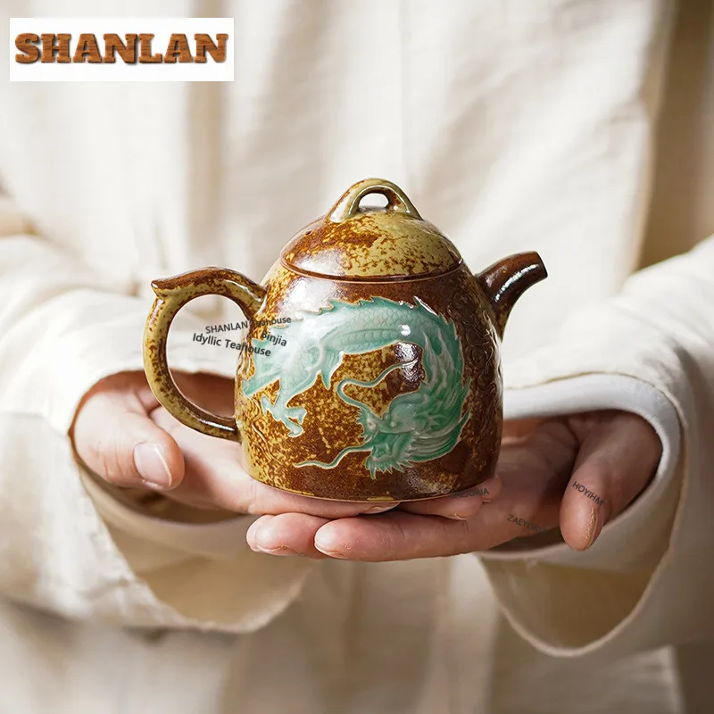 

180ml Celadon Wood-fired Porcelain Dragon Teapot Luxury Tea Infuser Pot Tea Maker Kettle With Ball Hole Tea Services Decoration