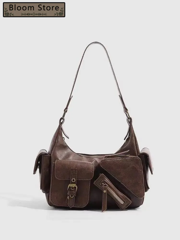 

Bloom Retro Y2k Underarm Bag Purse Women High Street Leather Chic Brown Handbag Ladies Vintage Shoulder Bags Bolsos De Mujer