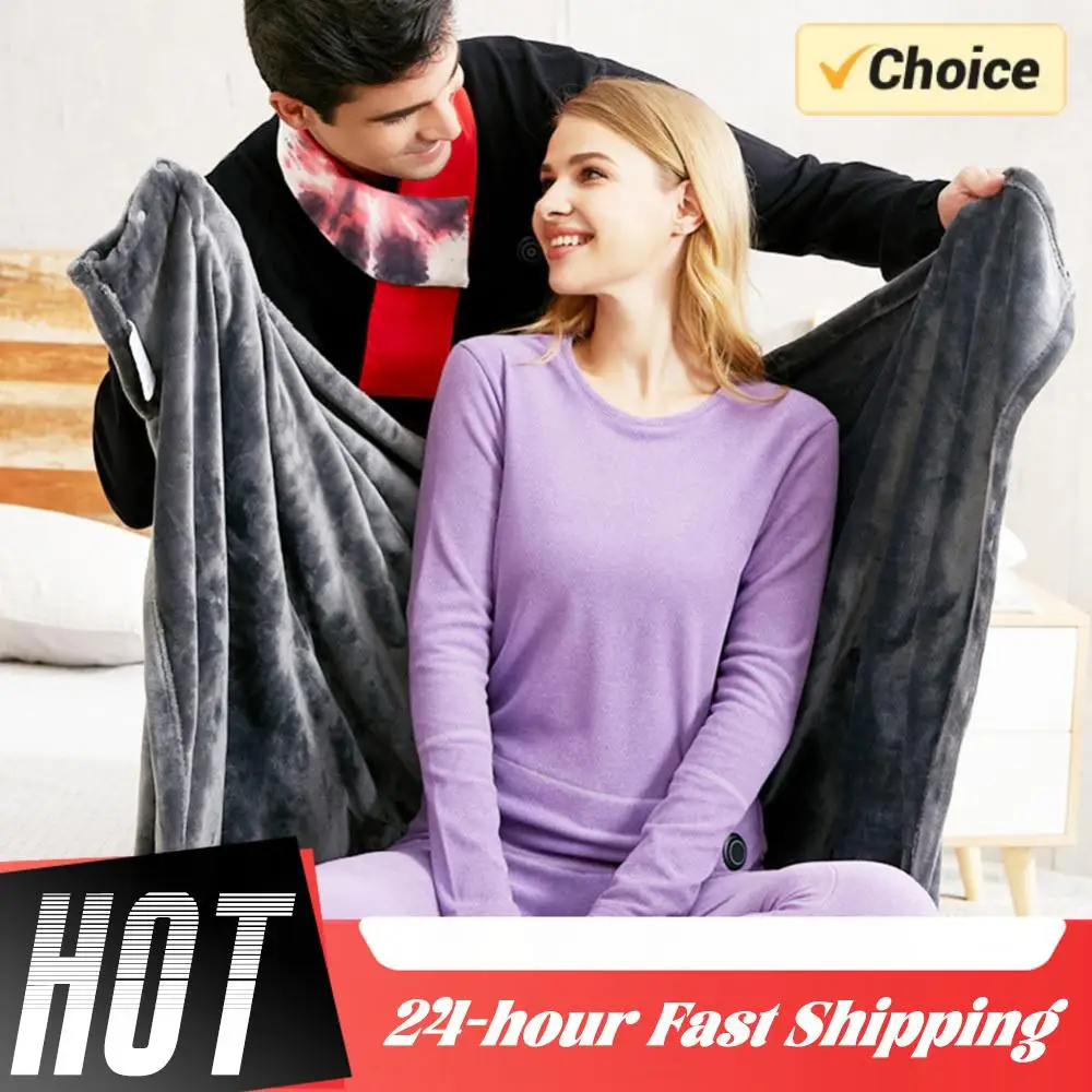 USB Heated Blanket Electric Heated Shawl 3 Heating Level Wearable Heated Blanket Coral Velvet Body Warmer Fast Heating Blanket