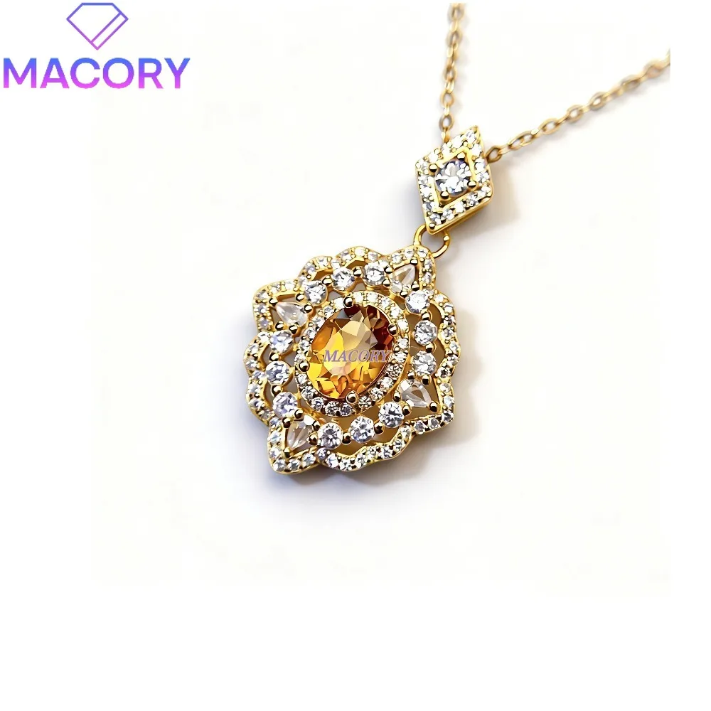 

925 Sterling Silver Natural Yellow Crystal Necklace for Women Elegant and Charming Fine Silver Chain, Exquisite Women's Jewelry