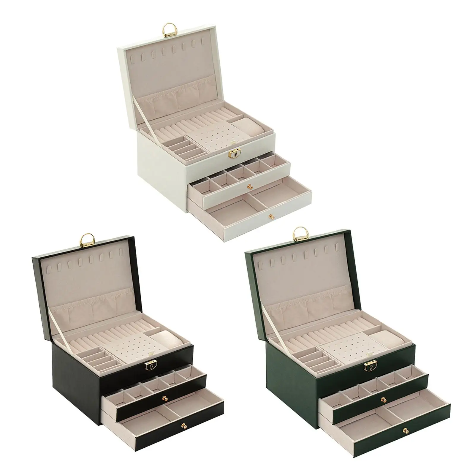

3-Layer Jewelry Organizer Vintage Portable Leather for Travel Women