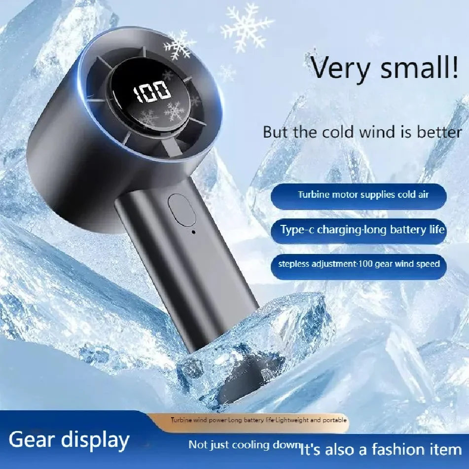 

Portable Mini Handheld Fan with LED Display Semiconductor Refrigeration 100 Speeds USB Rechargeable Battery Outdoor Fan