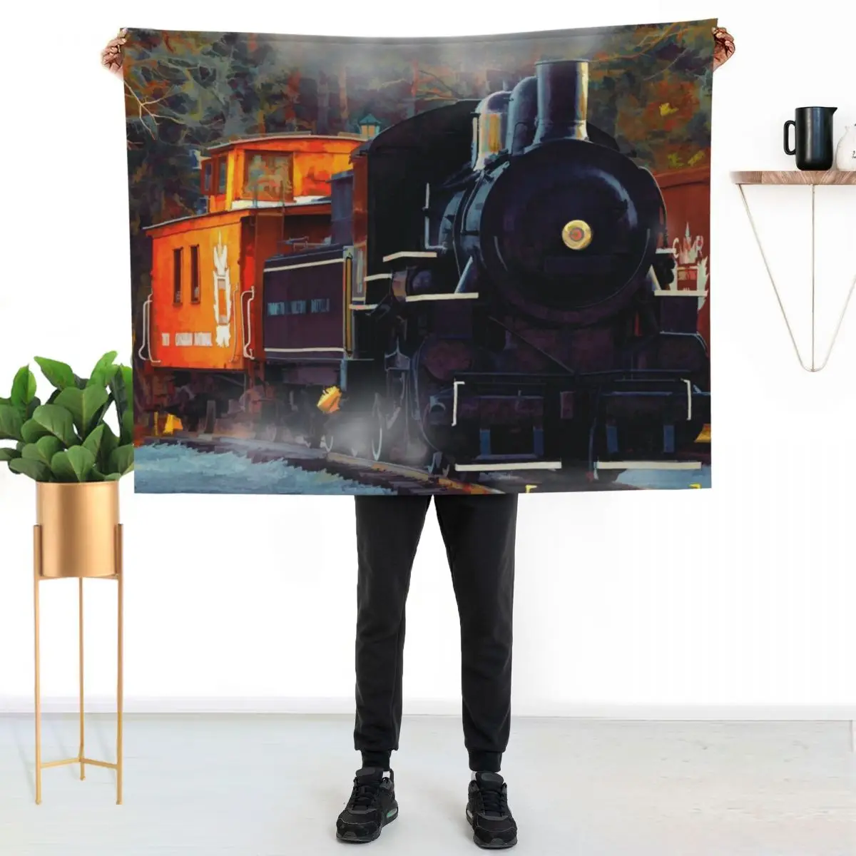 The Rail Yard-Steam Train Throw Blanket Cute Plaid Large Furrys Decorative Beds Weighted Soft Plush Plaid Blankets