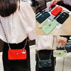 Luxury Soft Silicone Wallet Case For iPhone 15 14 Plus 13 12 Mini 11 Pro Max XR XS 7 8 Plus SE 2020 Card Slot Cover with Lanyard