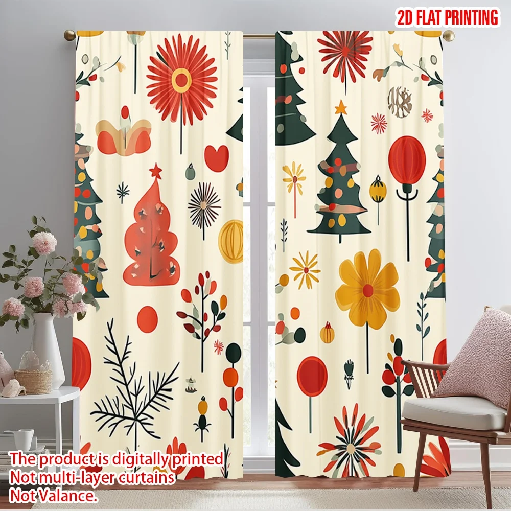 

2pcs,2D plane printing Print Curtains Christmas Tree Bauble Floral (2) Polyester Woven (without rod) All Seasons for Living