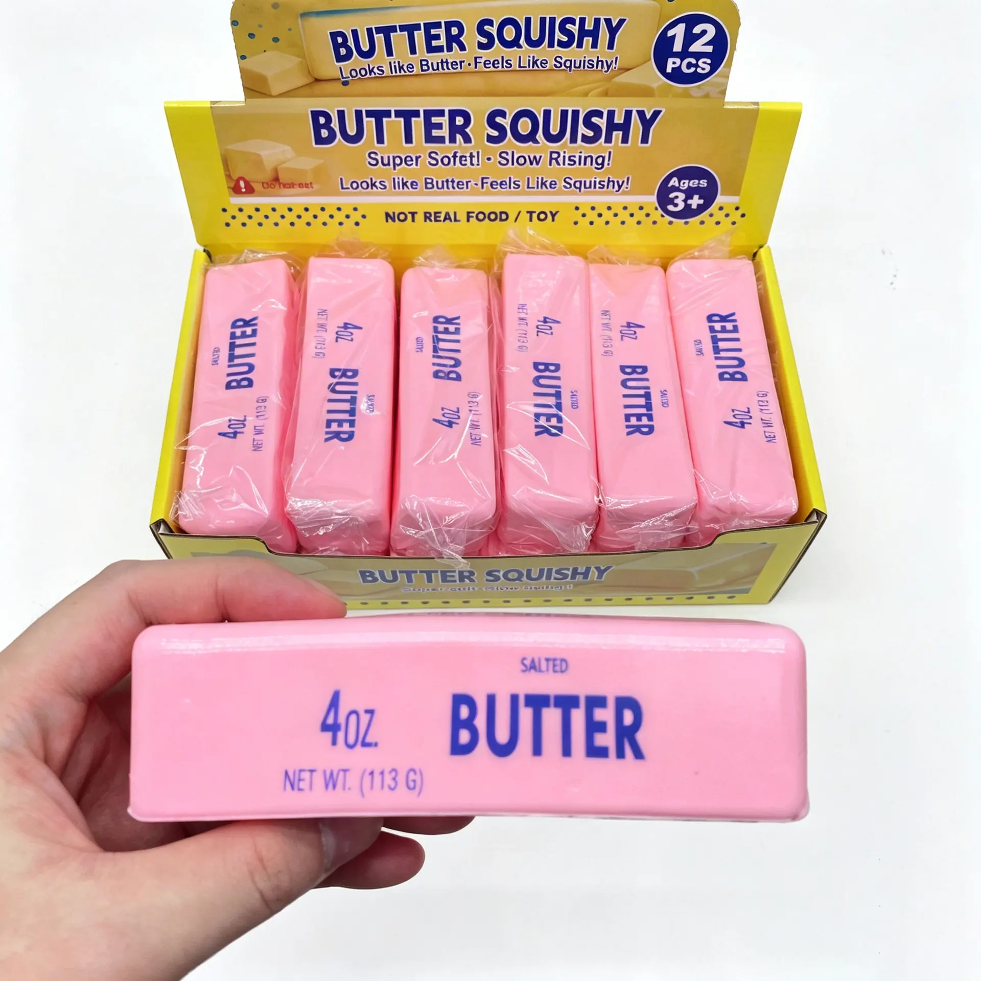 1Box Pink Strawberry Butter Stick Squishy Toy Realistic Fake Food Wet Soft PU Bread Squeeze ASMR Desk Decor Anxiety Reducer Gift