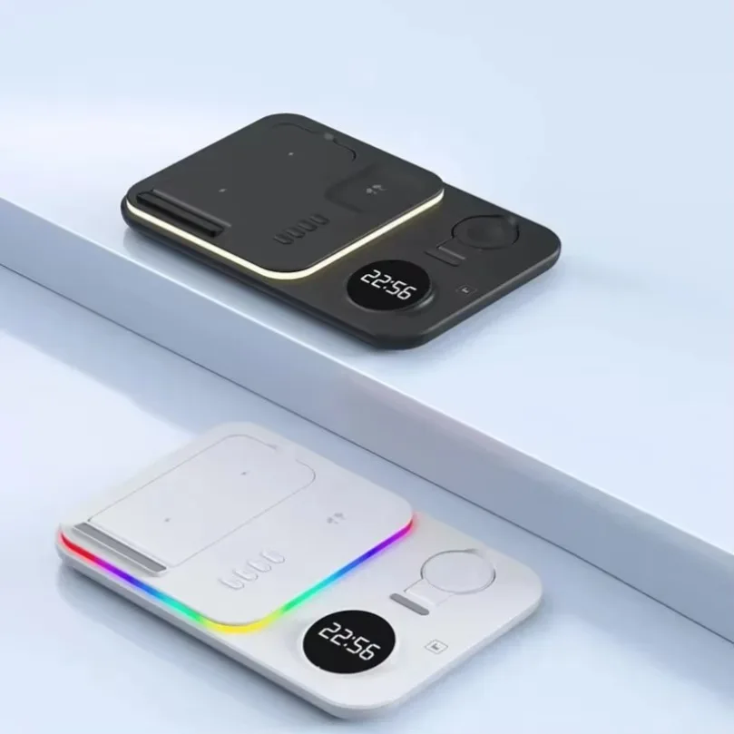 Multi Device Wireless Charging Dock RGB Light Clock Fast Charging Stand for iPhone 17-12 Pro Max Samsung S26 S25 Watch AirPods