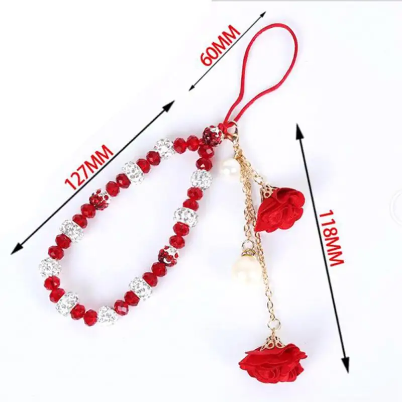 Gorgeous Crystal Flower Lanyard Phone Strap Charm Chain Knot Cellphone Lanyard Keychain Woman Girl Bag Camera Pendant For Case