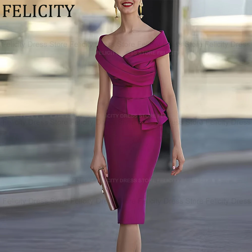 

Simple Mother of the Bride Dress 2025 Customized Sheath Off-The-Shoulder Short Wedding Guest Dresses Pleat Formal Occasion Gowns