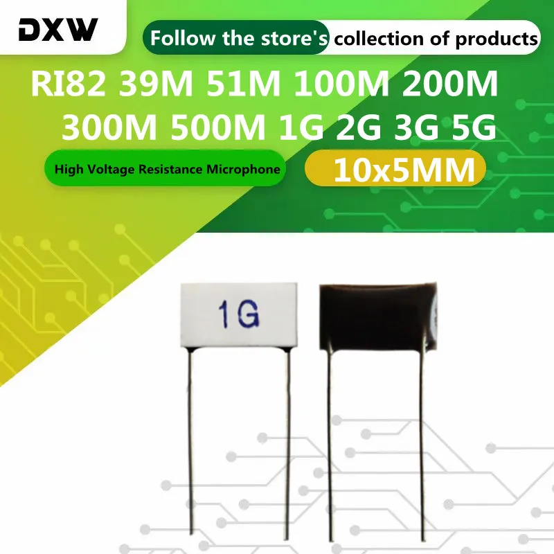 2pcs/Lot RI82 39M/51M/100M/200M/300M/500M/1G/2G//3G/5GOhm 10x5mm Resistor Ceramic Sheet Glass Glaze High Voltage Resistance