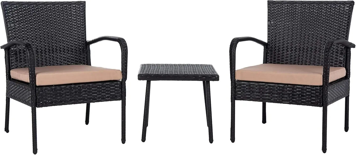 Buitencollectie Moore Rotan/Beige Kussen 3-delige Patio Lounge Bistro Set Met Tafel