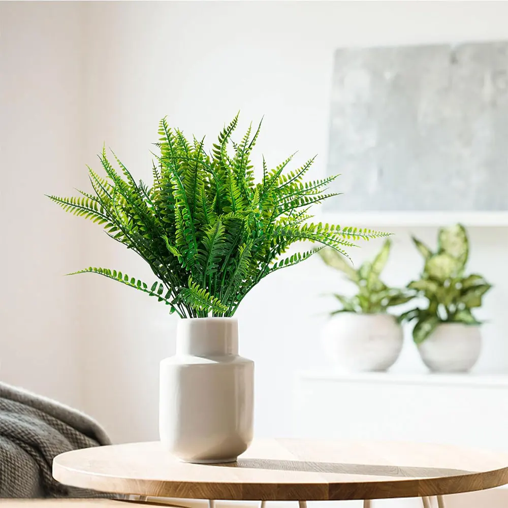 نباتات السرخس الاصطناعية بوسطن السرخس المزيفة نباتات صناعية شجيرات خضراء مقاومة للأشعة فوق البنفسجية لا تتلاشى حديقة الشرفة نافذة صندوق ديكور