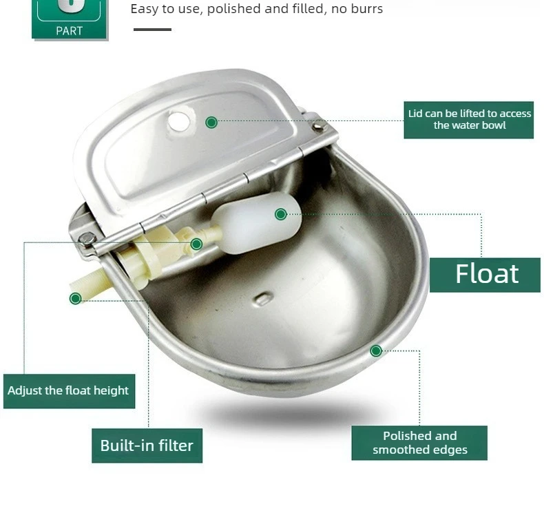 Stainless Steel Pet Water Dispenser with Float Ball Valve Automatic Dog Water Bowl Auto Refill Outdoor Hanging Pets Waterer
