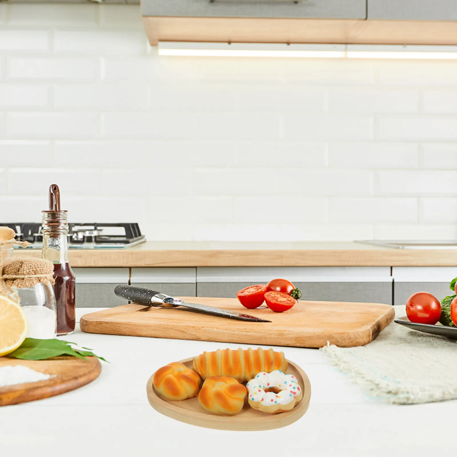 Natural Wood Dessert Tray Elegant Vintage Style Smooth Edges Food Serving Tray for Cake Fruit Snacks Breakfast Party Tea Room